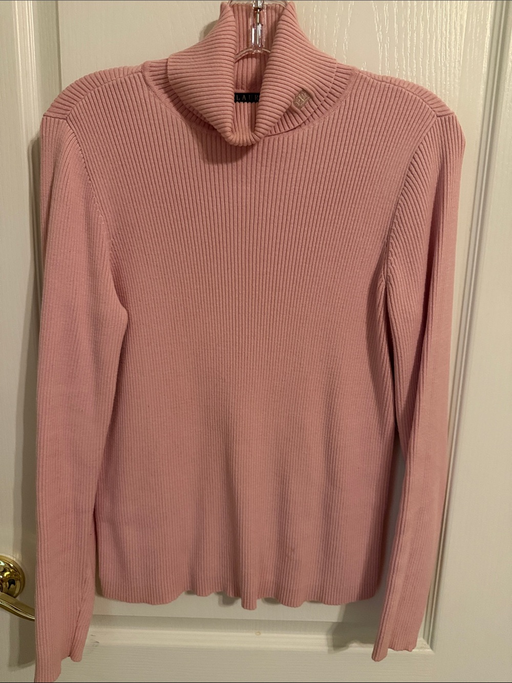 Lauren Ralph Lauren Dusty Pink Ribbed Turtleneck Sweater